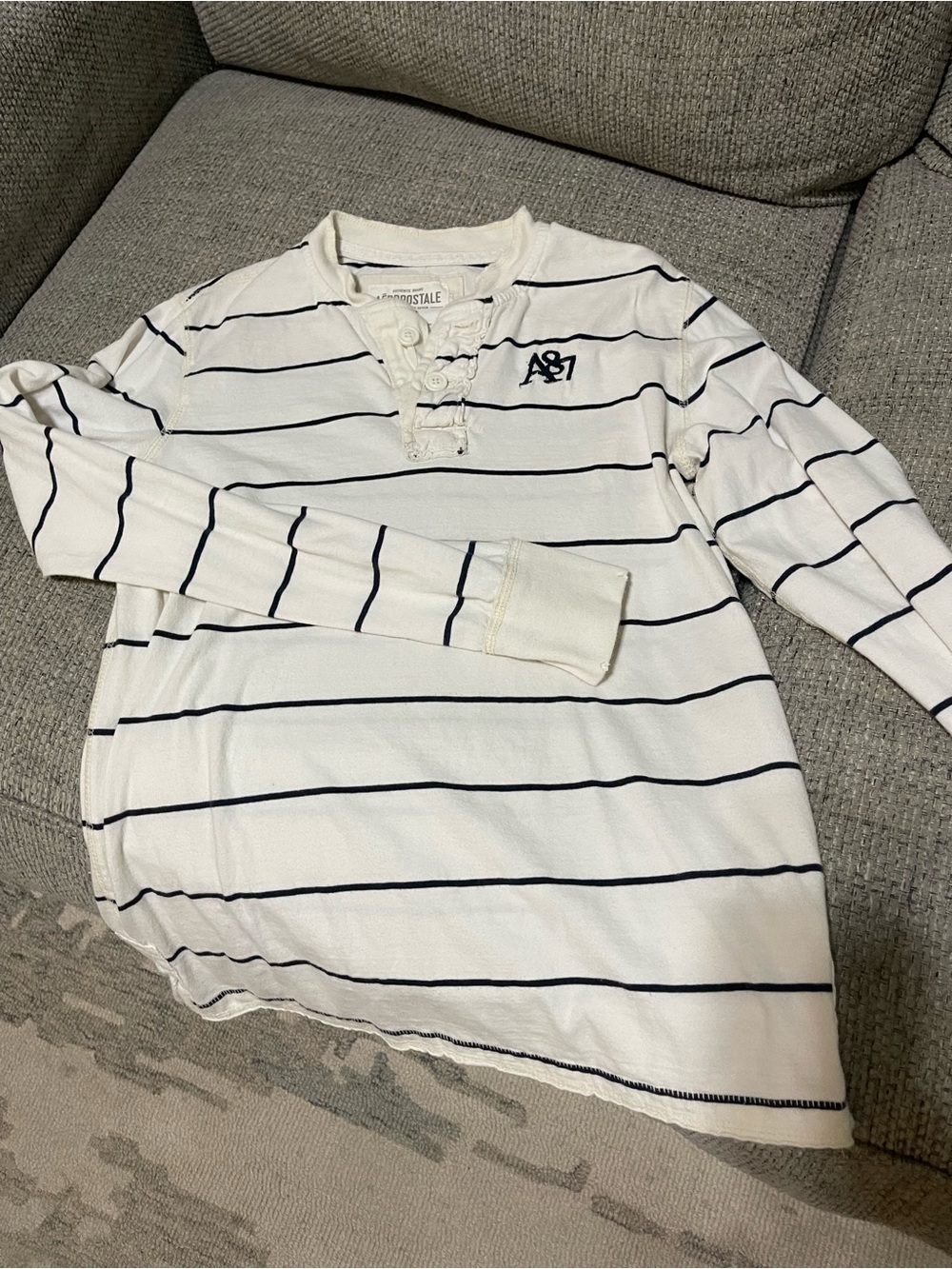 Aeropostale White Tee with Navy Stripe Detail